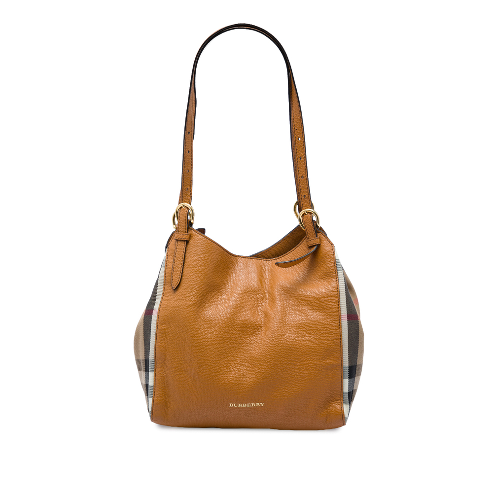 Pre-Loved Burberry Small Derby Calfskin and House Check Canvas Canterbury Tote